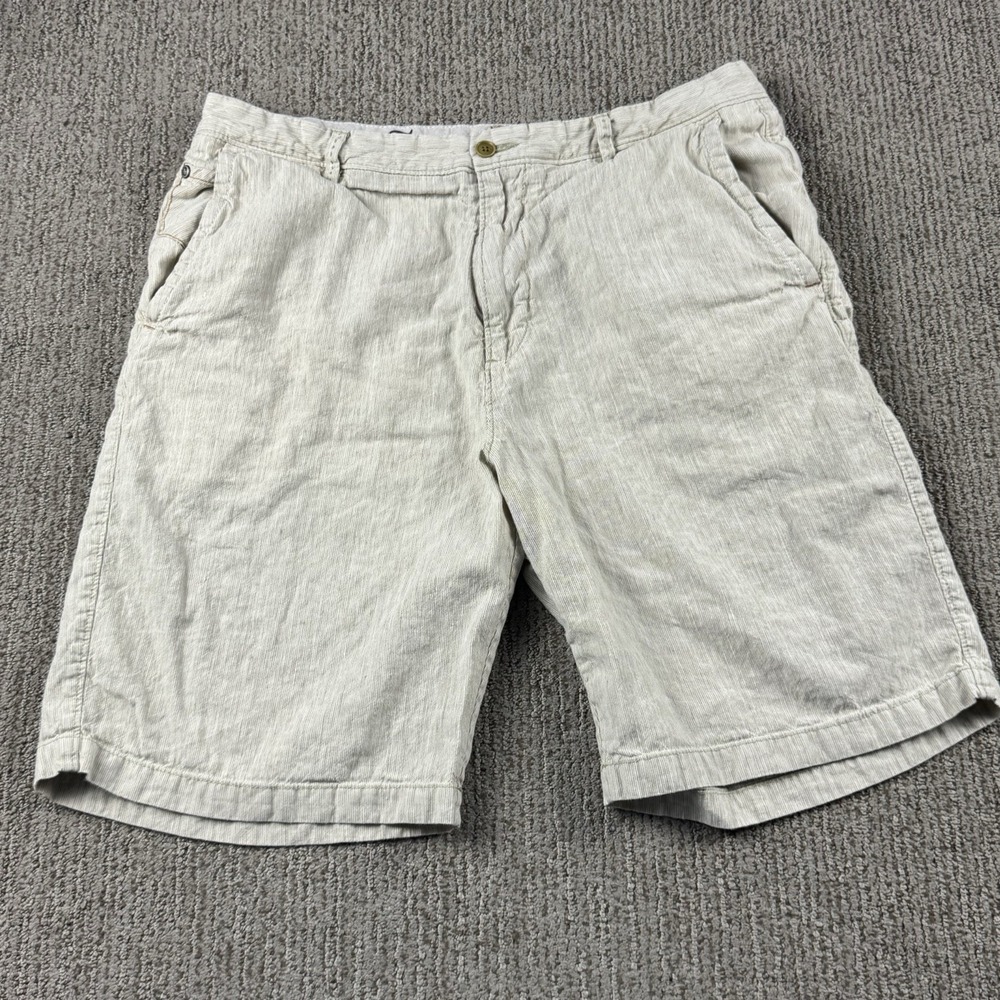 Tommy Bahama Mens 35 Chino Shorts 9.5" Inseam Cotton Linen Tan Brown Stripe